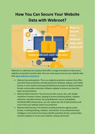 How You Can Secure Your Website Data with Webroot?