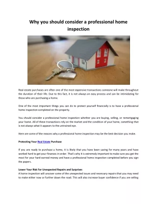 Why you should consider a professional home inspection