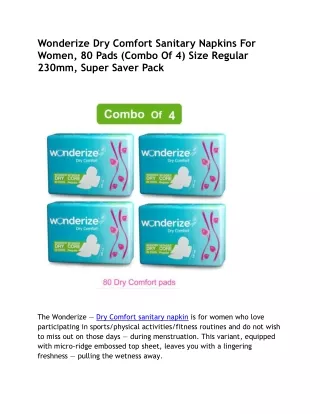 Buy Wonderize Dry Comfort Regular Sanitary Napkins For Women - 80 PCS