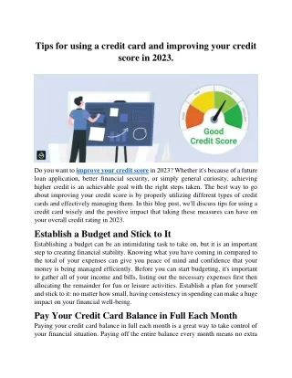 tips for using a credit card and improving your
