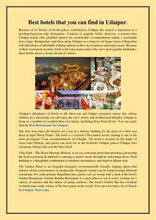 best hotels that you can find in udaipur