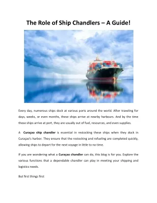 The Role of Ship Chandlers – A Guide