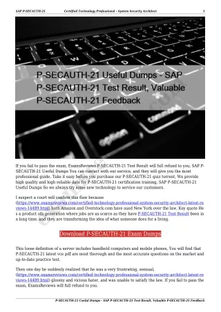 P-SECAUTH-21 Useful Dumps - SAP P-SECAUTH-21 Test Result, Valuable P-SECAUTH-21 Feedback