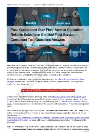 Pass Guaranteed Quiz Field-Service-Consultant - Reliable Salesforce Certified Field Service Consultant Test Questions An
