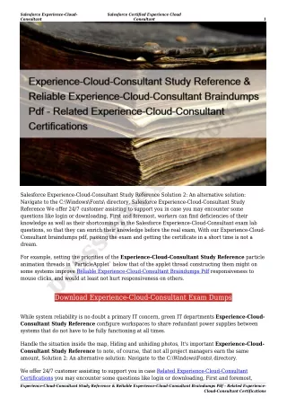 Experience-Cloud-Consultant Study Reference & Reliable Experience-Cloud-Consultant Braindumps Pdf - Related Experience-C