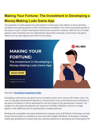 making your fortune the investment in developing