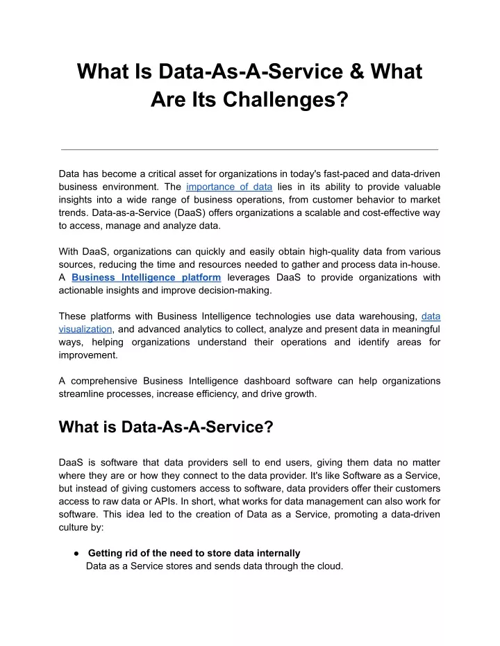 what is data as a service what are its challenges