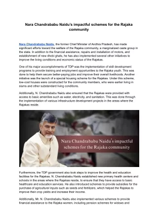 Nara Chandrababu Naidu’s impactful schemes for the Rajaka community