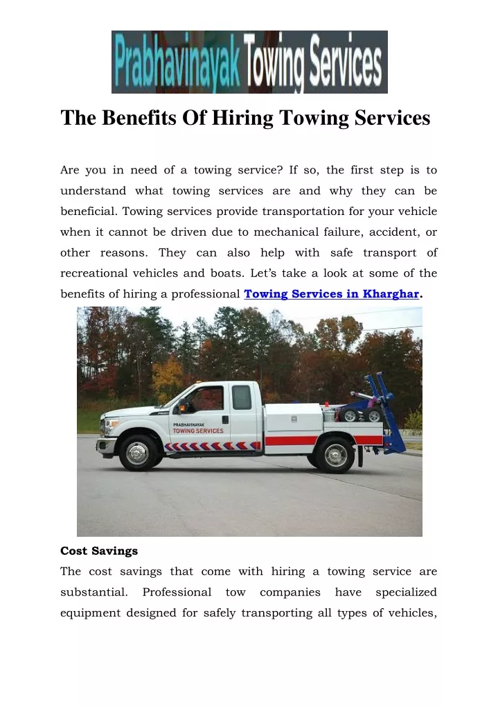 the benefits of hiring towing services