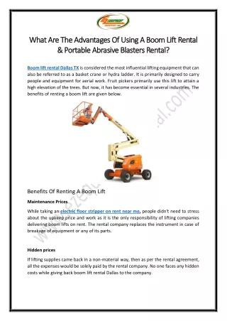 What Are Advantages Of Using A Boom Lift & Portable Abrasive Blasters Rental?