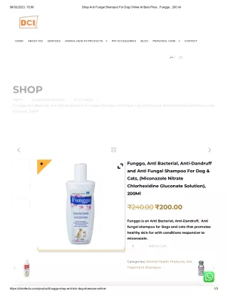 Shop Anti Fungal Shampoo For Dog Online At Best Price , Funggo , 200 ml