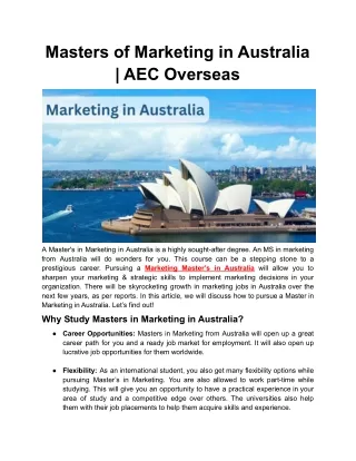 Masters of Marketing in Australia _ AEC Overseas