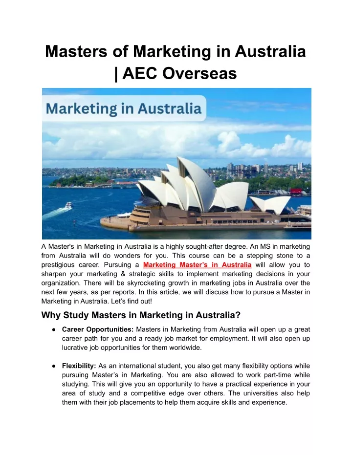 masters of marketing in australia aec overseas