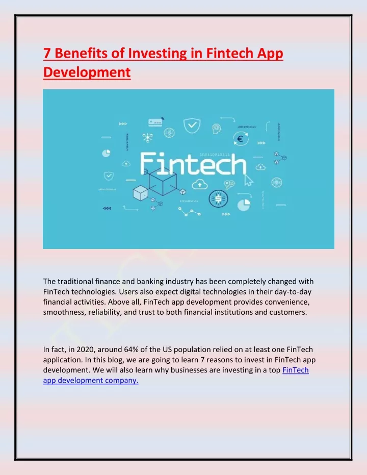 7 benefits of investing in fintech app development