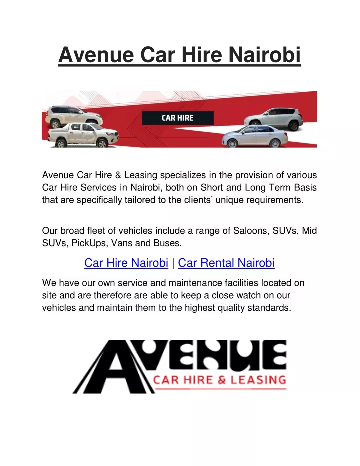 avenue car hire nairobi