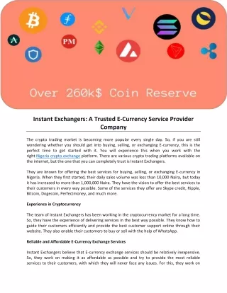 Instant Exchangers: A Trusted E-Currency Service Provider Company