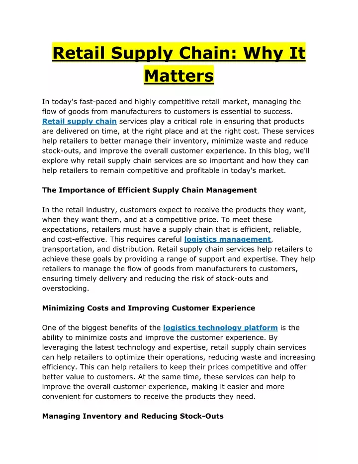 retail supply chain why it matters