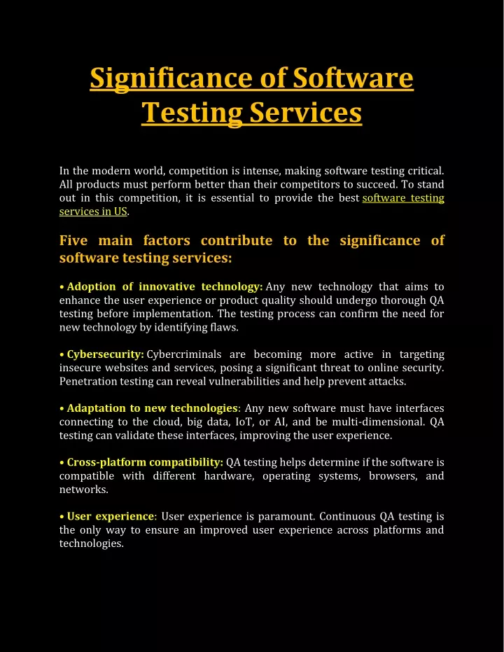 significance of software testing services