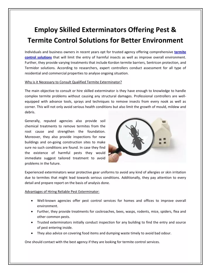 employ skilled exterminators offering pest