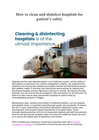How to clean and disinfect hospitals for patient