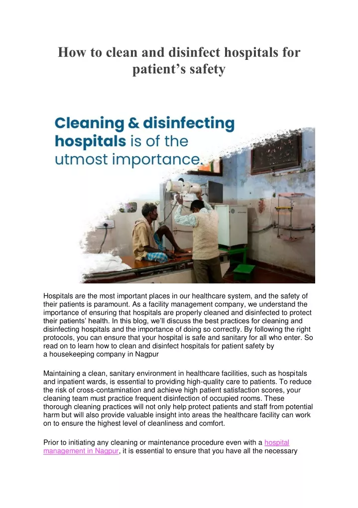 how to clean and disinfect hospitals for patient