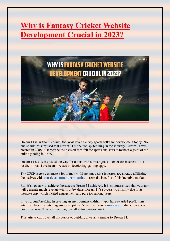 why is fantasy cricket website development