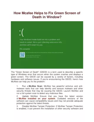 How Mcafee Helps to Fix Green Screen of Death in Window?