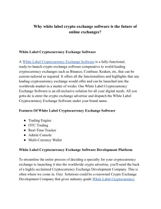 why white label crypto exchange software