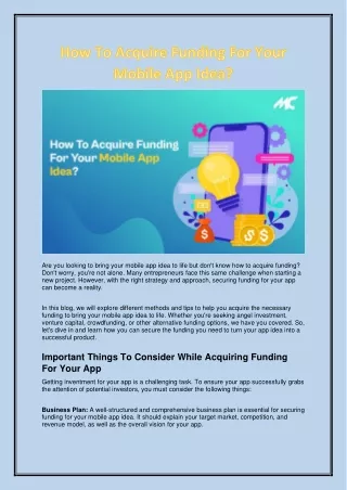 How To Acquire Funding For Your Mobile App Idea