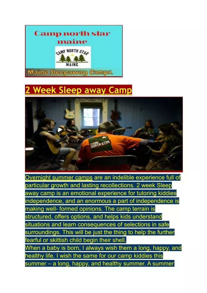 2 week sleep away camp