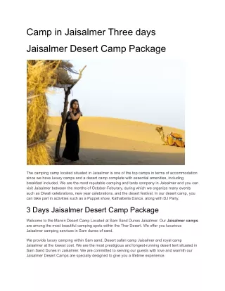 camp in jaisalmer three days