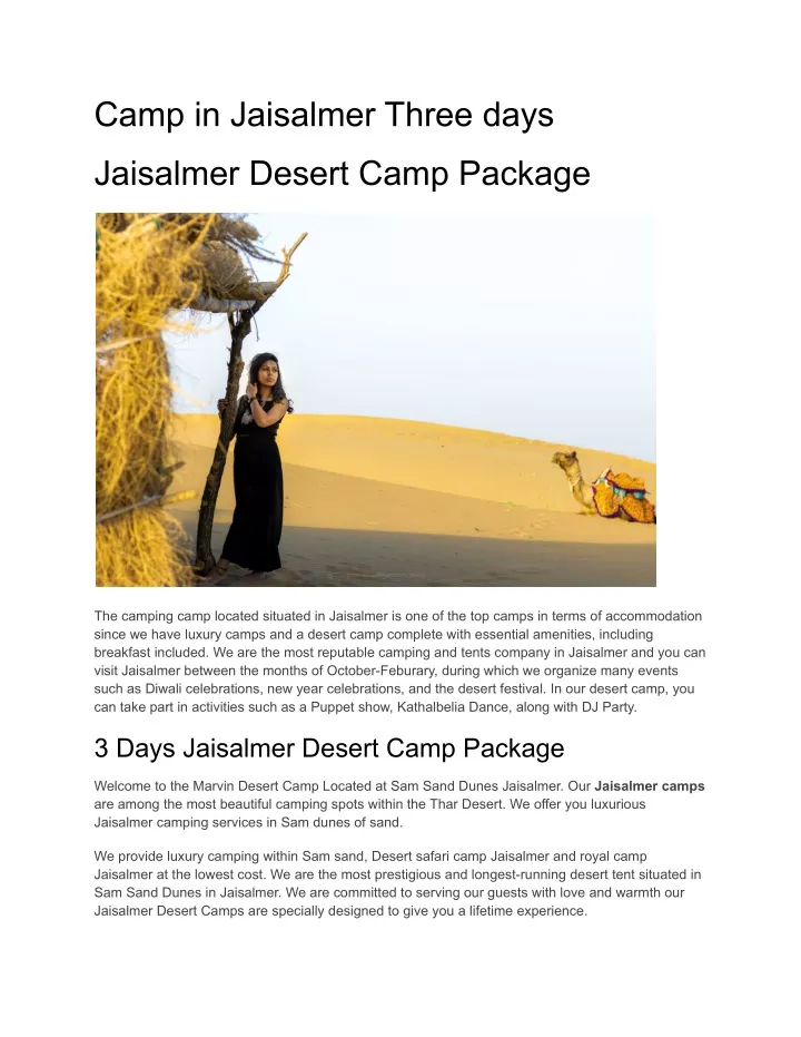 camp in jaisalmer three days