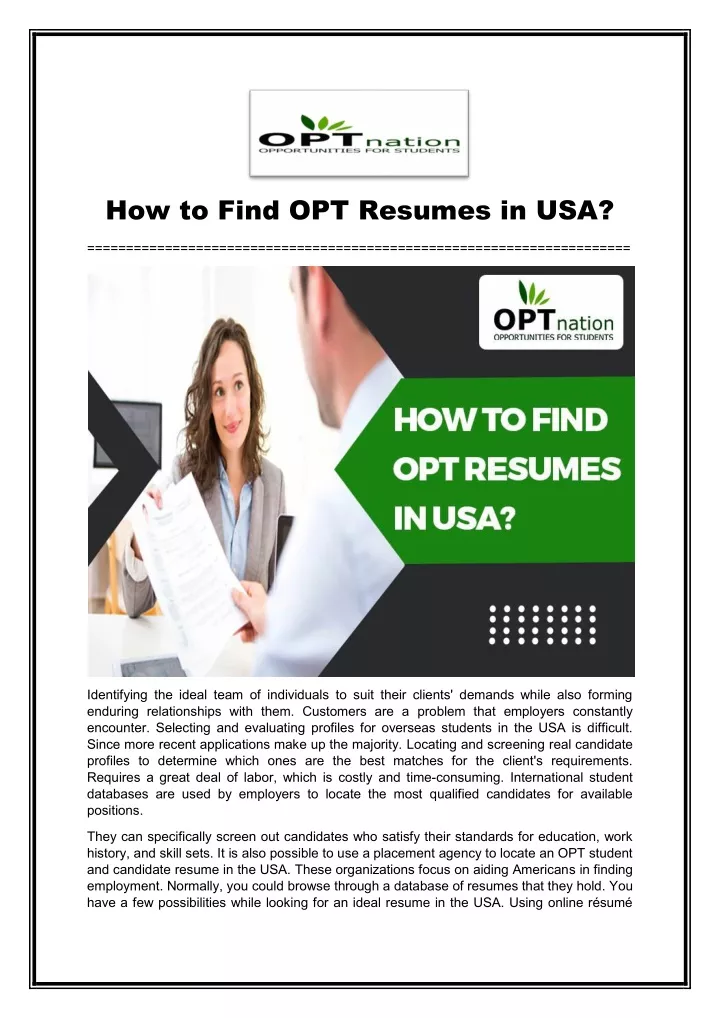 how to find opt resumes in usa
