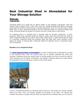 Best Industrial Shed in Ahmedabad for Your Storage Solution