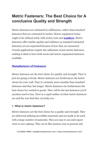 metric fasteners the best choice for a conclusive