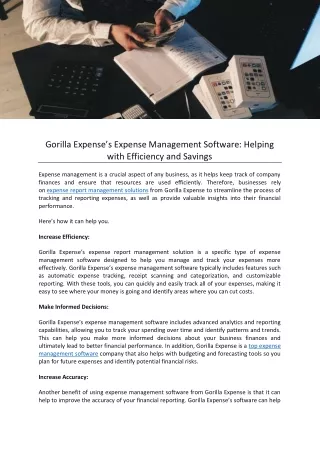 Gorilla Expense’s Expense Management Software: Helping with Efficiency and Savin