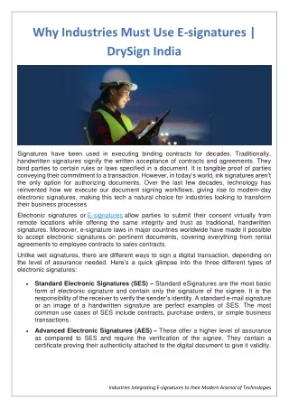 Why Industries Must Use E-signatures | DrySign India