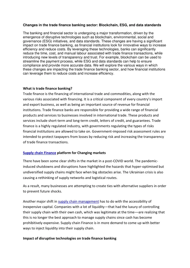 changes in the trade finance banking sector