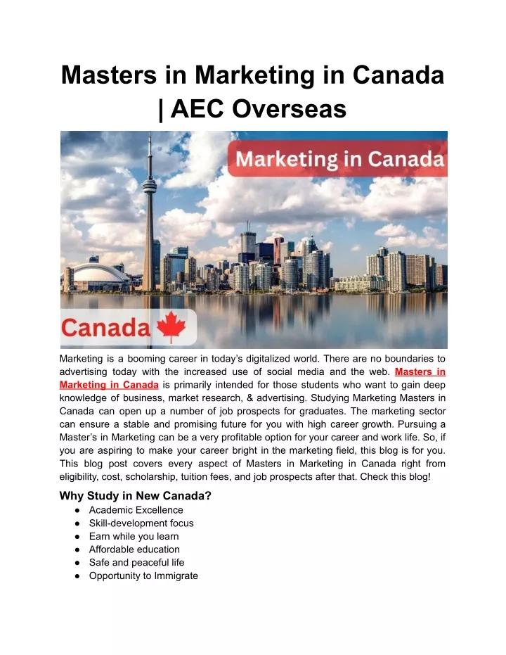 masters in marketing in canada aec overseas