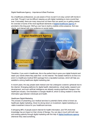 Digital Healthcare Agency - Importance & Best Practices