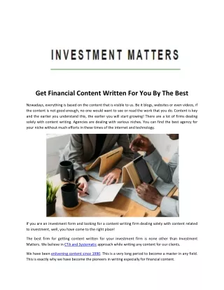 Get Financial Content Written For You By The Best