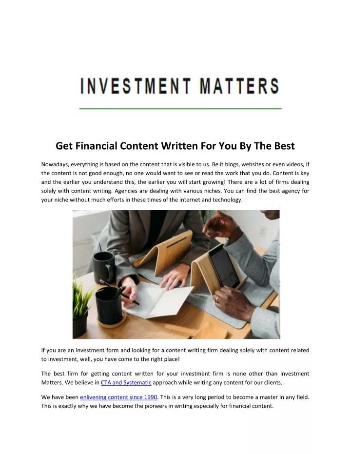 get financial content written for you by the best