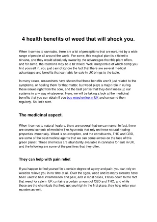 4 Health benefits of weed tht will shock you. (BUY WEED ONLINE IN UK)