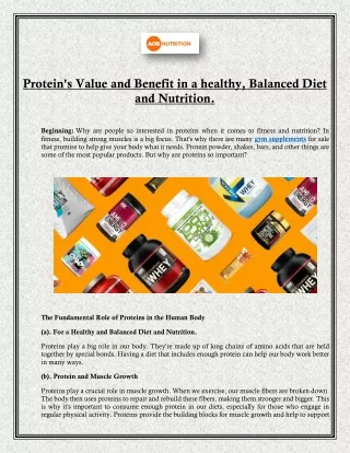 Protein's Value and Benefit in a healthy, Balanced Diet and Nutrition.