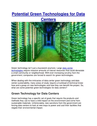 Potential Green Technologies for Data Centers