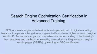Search Engine Optimization Certification in Advanced Training
