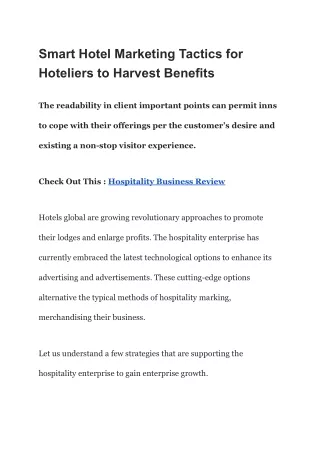 Smart Hotel Marketing Tactics for Hoteliers to Harvest Benefits