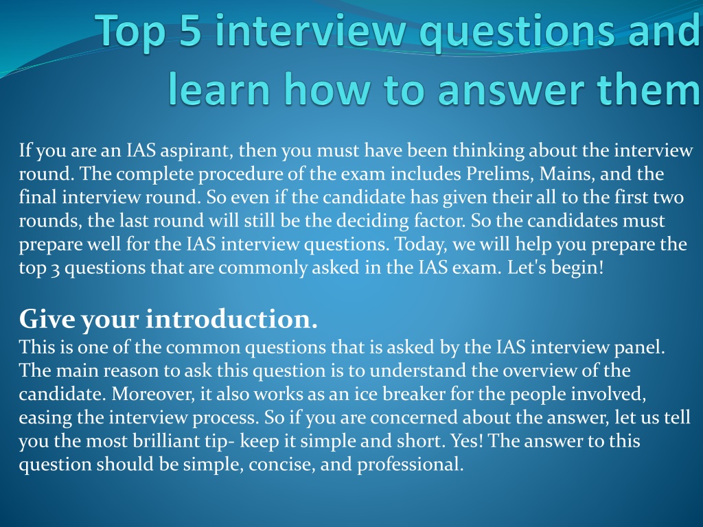 PPT - Top 5 interview questions and learn how to answer them PowerPoint ...