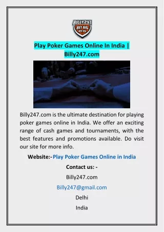 Play Poker Games Online In India | Billy247.com