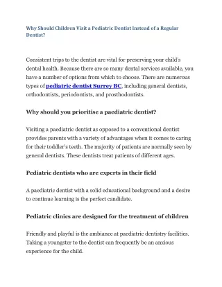 Why Should Children Visit a Pediatric Dentist Instead of a Regular Dentist